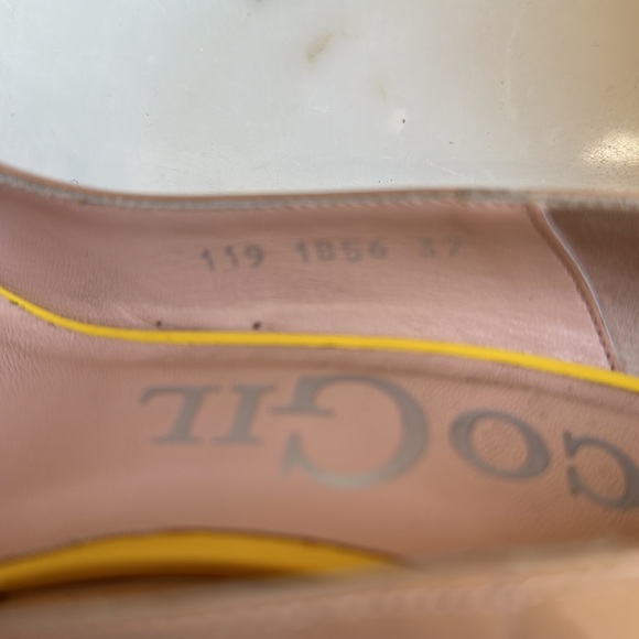 Paco Gil size 7/37 Patent Leather Nude, Yellow, Aegean Stacked 4 inch Heels - Picture 7 of 8